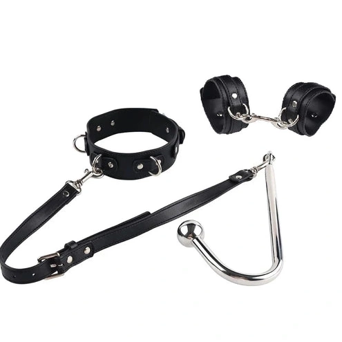 Anal Elegant Collar with 5334 Hook and Beaded Cuffs 1207